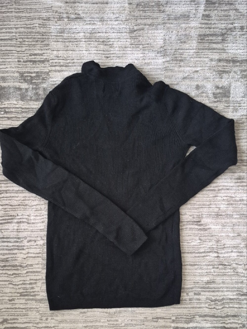 Black Ribbed V-Neck Collared Sweater - Picture 3 of 3